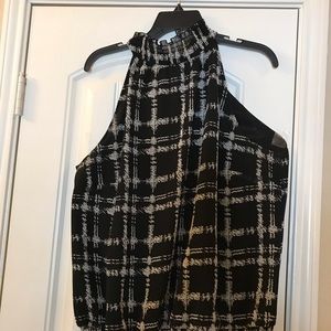 Black and white high ruffle neck back neck tie top